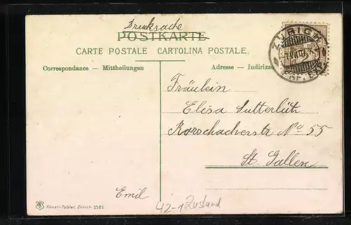 AK Zürich, Eidgen. Schützenfest 1907, Göttin mit Ehrenkranz, Wappen verschied. schweizer Kantone, Gebäudeansicht