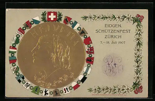 Präge-AK Zürich, Eidg. Schützenfest, Helvetia, Schweizer Wappen