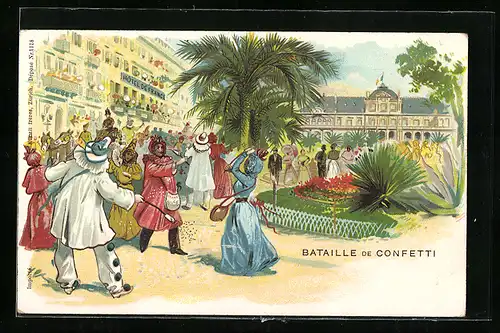 Lithographie Nizza, Bataille de Confetti, Fasching