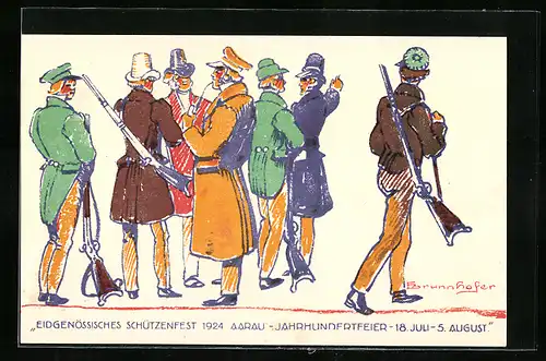 AK Aarau, Eidg. Schützenfest 1924, Teilnehmer mit Gewehren