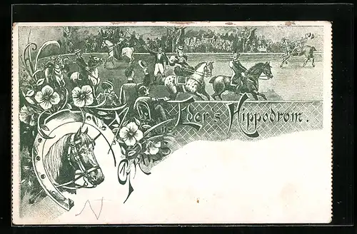 AK Eder`s Hippodrom, Pferd im Hufeisen, Volksfest
