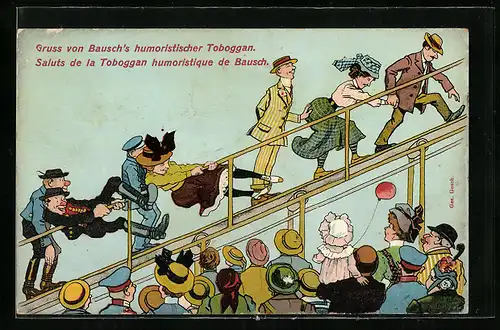 Künstler-AK Volksfest, Bausch`s humoristischer Toboggan
