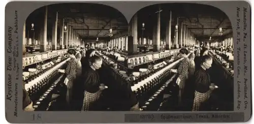 Stereo-Fotografie Keystone View Co., Arbeiterinnen an Spulmaschinen, Textilindustrie in Texas