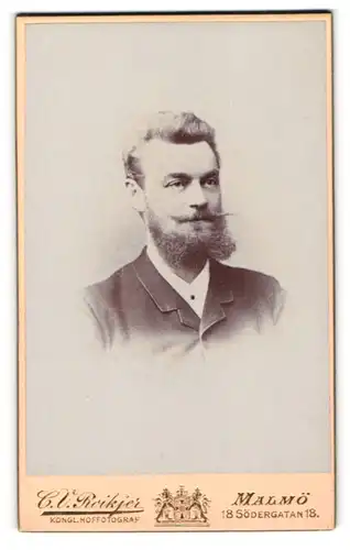 Fotografie C. V. Roikjer, Malmö, Portrait stattlicher blonder Mann mit Vollbart