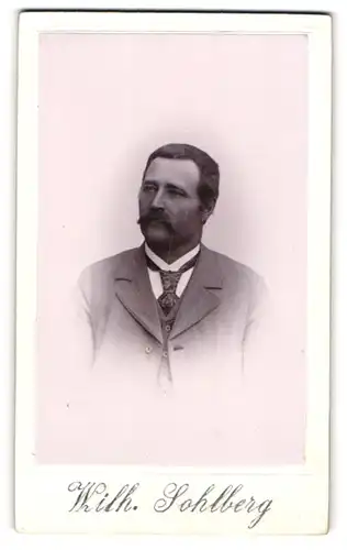 Fotografie Wilh. Sohlberg, Bollnäs, Portrait stattlicher Herr im Anzug mit Krawatte und Schnauzbart