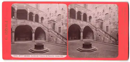 Stereo-Fotografie G. Brogi, Firenze, Ansicht Firenze, Cortile del Palazzo del Podesta Secolo XIV.