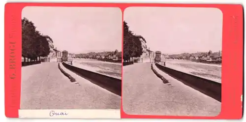 Stereo-Fotografie G. Brogi, Firenze, Ansicht Florenz, Uferpromenade am Arno