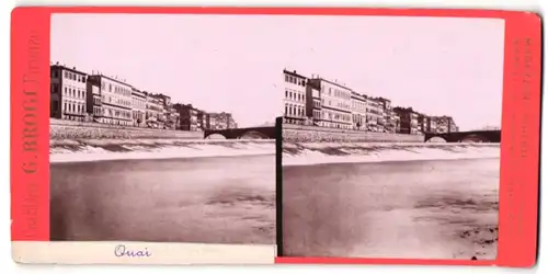 Stereo-Fotografie G. Brogi, Firenze, Ansicht Florenz, Wohnhäuser am Ufer des Arno