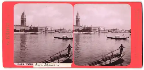 Stereo-Fotografie G. Brogi, Firenze, Ansicht Venezia, Riva Schiavoni, Gondel