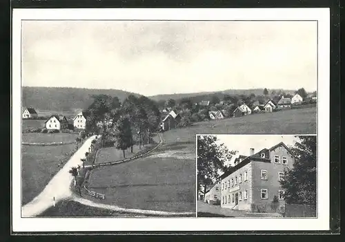 AK Lippertsgrün / Oberfranken, Gasthaus Hans Wirth, Ortspanorama