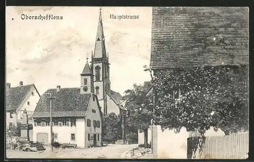 AK Oberschefflenz, Hauptstrasse mit Kirche