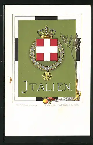 Künstler-AK Italien, F. E. R. T., Krone und Wappen des Hauses Savoyen
