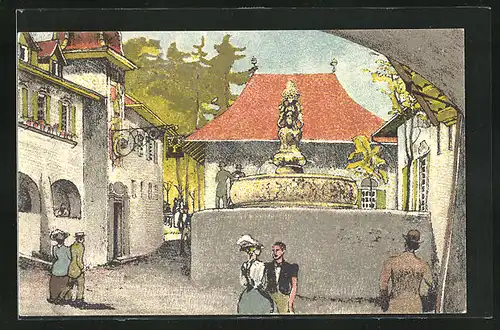 Künstler-AK Bern, Schweiz. Landesausstellung 1914, Brunnen im Dörfli