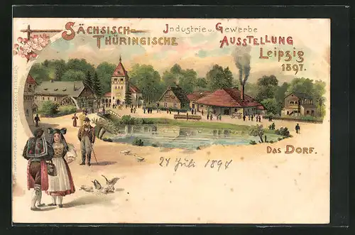 Lithographie Leipzig, Sächsisch-Thüringische Industrie u. Gewerbe-Ausstellung 1897, Das Dorf