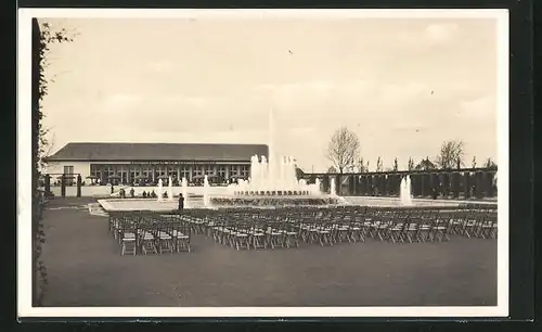 AK Düsseldorf, Reichsausstellung Schaffendes Volk, Fontäne u. Cafe der Konditoren-Innung