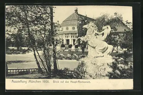 AK München, Ausstellung 1908, Blick auf das Hauptrestaurant