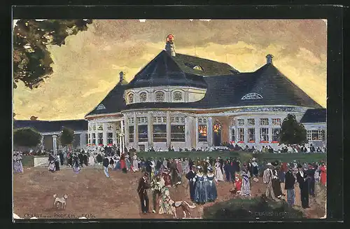 Künstler-AK München, Ausstellung 1908, Blick zum Hauptrestaurant5