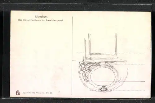 Künstler-AK München, Ausstellung, Blick zum Hauptrestaurant