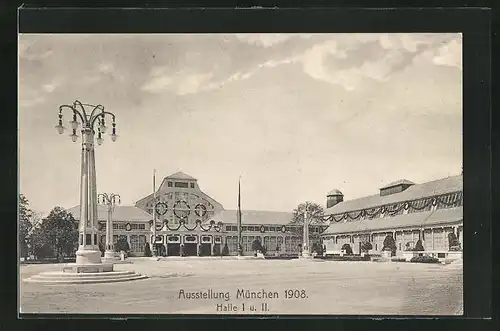AK München, Ausstellung 1908, Halle I und II
