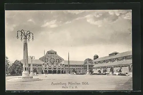 AK München, Ausstellung 1908, Halle I. und II.