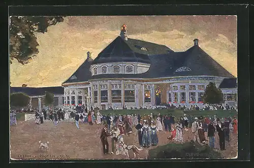 Künstler-AK München, das Hauptrestaurant im Ausstellungspark