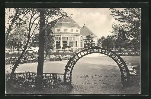 AK München, Ausstellung 1908, Blick auf das Hauptrestaurant