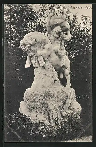 AK München, Ausstellung 1908, Skulptur Kraft von Fritz Behn