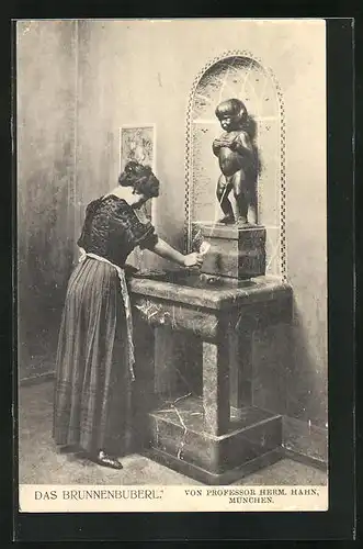 AK München, Ausstellung 1908, Brunnenbuberl