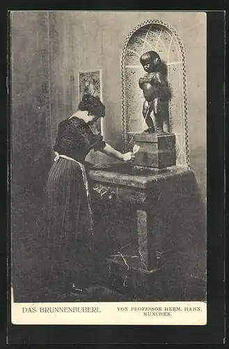 AK München, Ausstellung 1908, Brunnenbuberl