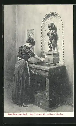 AK München, Ausstellung 1908, Brunnenbuberl