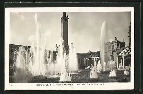 AK Barcelona, Exposicion International 1929, Plaza del Universo, Juegos de Agua