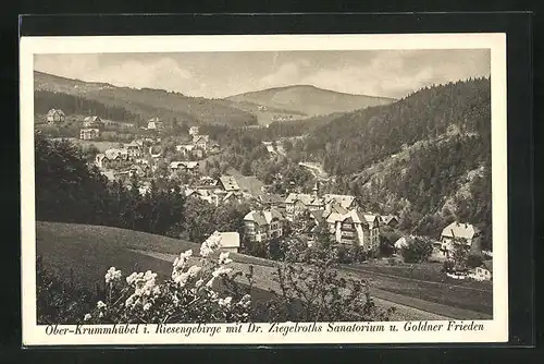 AK Ober-Krummhübel, Dr. Ziegelroths Sanatorium u. Goldner Frieden