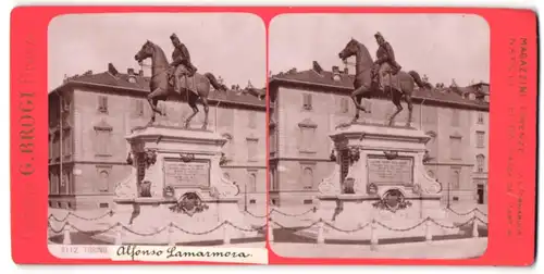 Stereo-Fotografie G. Brogi, Firenze, Ansicht Torino, Reiterstandbild Alfonso La Marmora