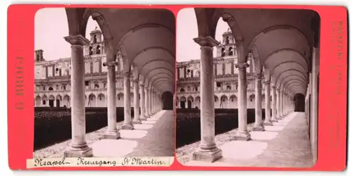Stereo-Fotografie G. Brogi, Firenze, Ansicht Neapel, Kreuzgang Kloster St. Martin