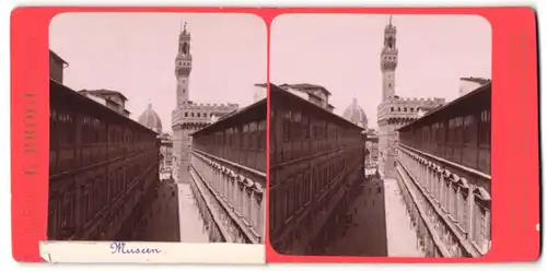 Stereo-Fotografie G. Brogi, Firenze, Ansicht Florenz, Gasse am Museum