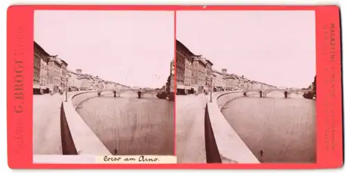 Stereo-Fotografie G. Brogi, Firenze, Ansicht Pisa, Corso am Arno