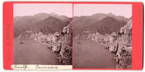 Stereo-Fotografie G. Brogi, Firenze, Ansicht Amalfi, Panorama des Küstenortes