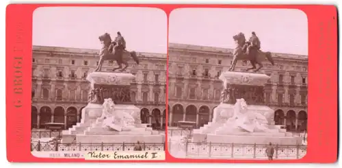 Stereo-Fotografie G. Brogi, Firenze, Ansicht Milano, Reiterstandbild Victor Emanuel II.