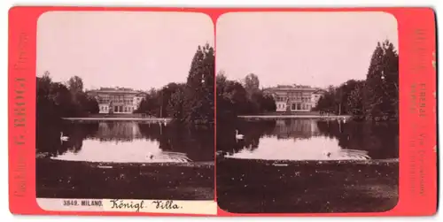 Stereo-Fotografie G. Brogi, Firenze, Ansicht Milano, Kgl. Villa mit Teich