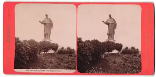 Stereo-Fotografie G. Brogi, Firenze, Ansicht Arona / Lago Maggiore, Monument S. Carlo