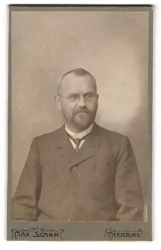 Fotografie Max Schön, Merseburg, Portrait Herr mit Bart und Brille