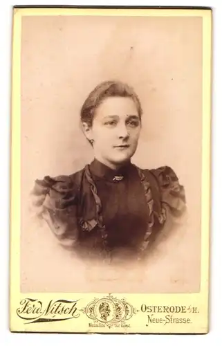 Fotografie Ferd. Nitsch, Osterode a / H., Portrait junge Dame im eleganten Kleid mit Kragenbrosche