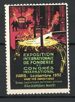 Reklamemarke Paris, Exposition Internationale de Fonderie et Congrés International 1932, Blick in eine Schmiedehalle