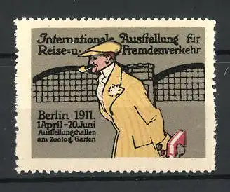 Reklamemarke Berlin, Intern. Ausstellung für Reise- und Fremdenverkehr 1911, Spaziergänger mit Buch