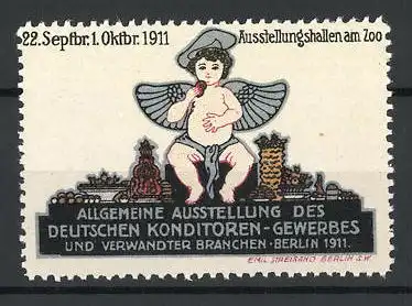 Reklamemarke Berlin, Allgemeine Ausstellung des Deutschen Konditorengewerbes 1911, nackter Engel