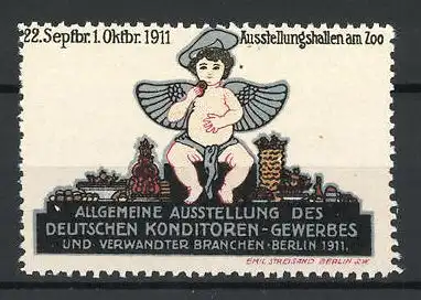 Reklamemarke Berlin, Allgemeine Ausstellung des Deutschen Konditorengewerbes 1911, nackter Engel