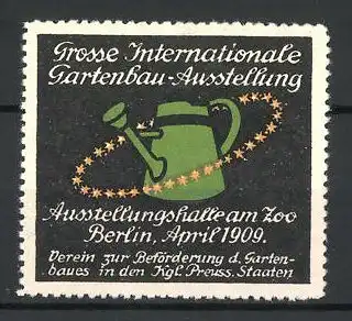 Reklamemarke Berlin, Grosse Intern. Gartenbau-Ausstellung 909, Giesskanne