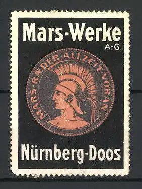 Reklamemarke Nürnberg-Doos, Mars-Werke AG, Mars Raeder Allzeit voran