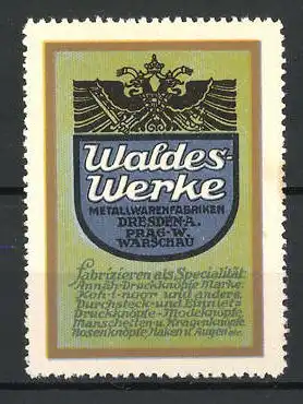 Reklamemarke Waldeswerke Metallwarenfabrik Dresden, Firmenwappen