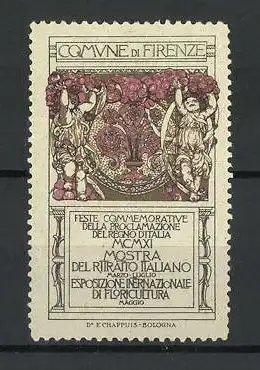 Reklamemarke Firenze, Esposizione Internazionale di Floricultura, Statuen und Blumen